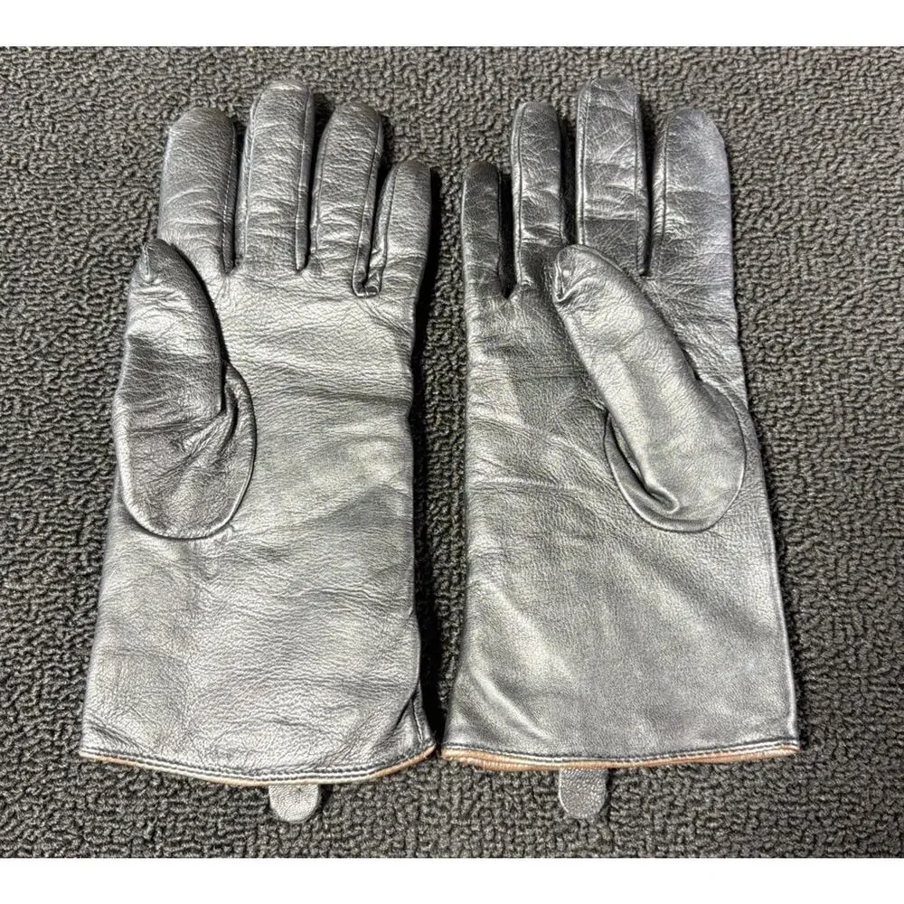 Women's 100% Cashmere Lined 100% Leather 4 Button Gloves Women's Black Large